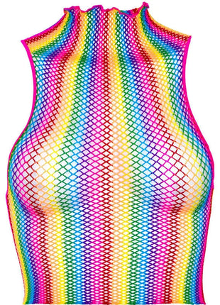 Leg avenue mehrfarbige netzkappe mit regenbogenfarbenen streifen, hoher hals und figurbetontem mesh-stoff