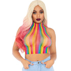 Leg avenue mehrfarbige netzkappe rainbow gestreiftes mesh crop top mit hohem hals und bunten streifen
