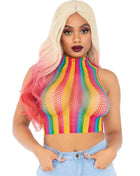 Leg avenue mehrfarbige netzkappe rainbow gestreiftes mesh crop top mit hohem hals und bunten streifen