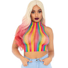 Leg avenue mehrfarbige netzkappe rainbow gestreiftes mesh crop top mit hohem hals und bunten streifen