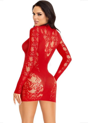 LEG AVENUE - MINIKLEID MIT SPITZE LANGARM ROT