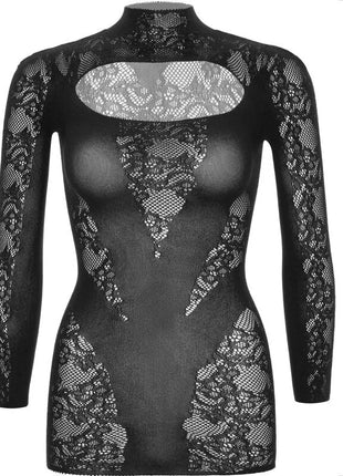 LEG AVENUE - MINIKLEID MIT SPITZE LANGARM SCHWARZ