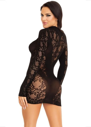 LEG AVENUE - MINIKLEID MIT SPITZE LANGARM SCHWARZ