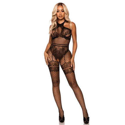 LEG AVENUE - NET HALTER BODYSTOCKING EINE GRÖSSE - SCHWARZ - NEGRO / ONE SIZE - Bodystocking