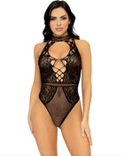 LEG AVENUE - NETZ- UND SPITZEN-SCHLÜSSELLOCH-HALTER-BODYS EINHEITSGRÖSSE