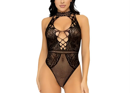 LEG AVENUE - NETZ- UND SPITZEN-SCHLÜSSELLOCH-HALTER-BODYS EINHEITSGRÖSSE