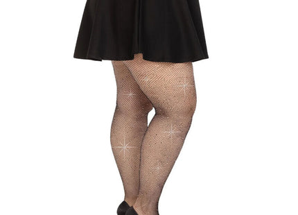 LEG AVENUE - NETZSTRÜMPFE MIT KRISTALLISIERUNG SCHWARZ ÜBERGRÖSSE