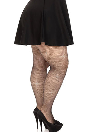 LEG AVENUE - NETZSTRÜMPFE MIT KRISTALLISIERUNG SCHWARZ ÜBERGRÖSSE