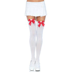 Weiße nylon oberschenkelhohe strümpfe mit roten satin schleifen von leg avenue