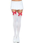 Weiße nylon oberschenkelhohe strümpfe mit roten satin schleifen von leg avenue