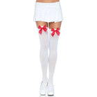 Weiße nylon oberschenkelhohe strümpfe mit roten satin schleifen von leg avenue