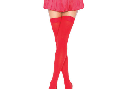 Leg avenue rote nylon oberschenkelhohe strümpfe mit plissee minirock und glitzernden plateauschuhen