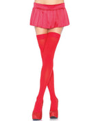 Leg avenue rote nylon oberschenkelhohe strümpfe mit plissee minirock und glitzernden plateauschuhen