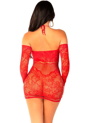 LEG AVENUE - OFF-SHOULDER LANGÄRMELIGES MESH-MINIKLEID ROT