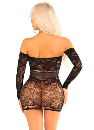 LEG AVENUE - OFF-SHOULDER-MINIKLEID MIT LANGEN ÄRMELN AUS MESH IN SCHWARZ