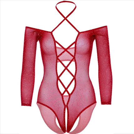 LEG AVENUE - OHRENKÖRPER MIT GLÄNZENDEM ROT - Body ohne Schritt