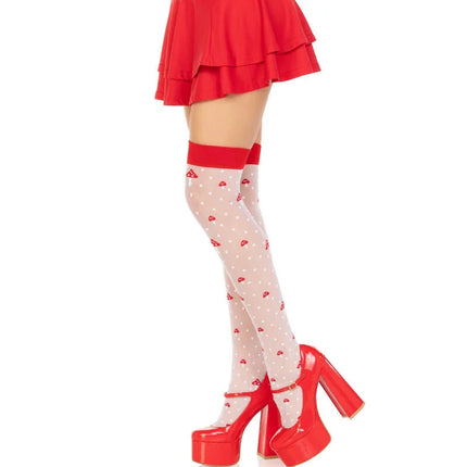 LEG AVENUE - PILZ HOHE SOCKEN ROT/WEISS - Strapsstrümpfe