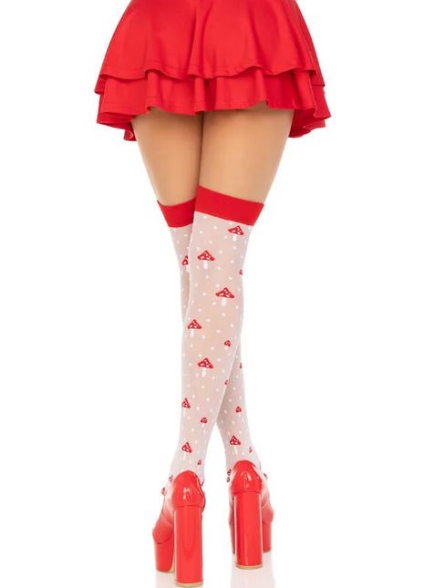 LEG AVENUE - PILZ HOHE SOCKEN ROT/WEISS - Strapsstrümpfe