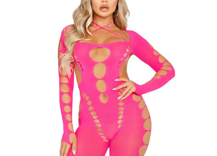 LEG AVENUE - ROSA BODYSTOCKING MIT OFFENEM RÜCKEN EINHEITSGRÖSSE - Bodystocking