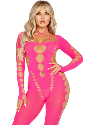 LEG AVENUE - ROSA BODYSTOCKING MIT OFFENEM RÜCKEN EINHEITSGRÖSSE - Bodystocking