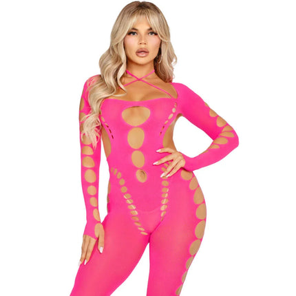 LEG AVENUE - ROSA BODYSTOCKING MIT OFFENEM RÜCKEN EINHEITSGRÖSSE - Bodystocking