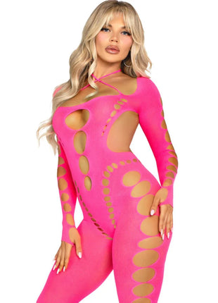 LEG AVENUE - ROSA BODYSTOCKING MIT OFFENEM RÜCKEN EINHEITSGRÖSSE - Bodystocking