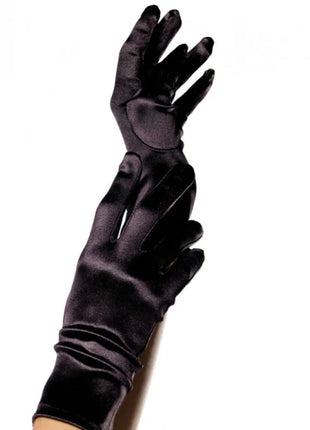 Schwarze satin-handschuhe von leg avenue mit elegantem, lang gezogenem design aus seidigem material