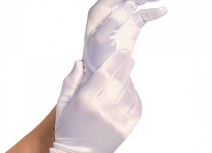 Leg Avenue satin-Handschuhe weiß mit glänzendem Satin und elegant gerafftem Handgelenkdesign