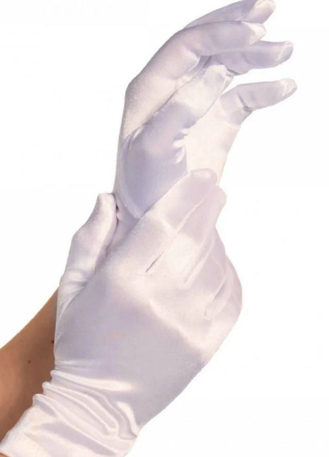 Leg Avenue satin-Handschuhe weiß mit glänzendem Satin und elegant gerafftem Handgelenkdesign