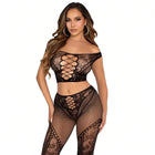 LEG AVENUE – Schulterfreies Crop Top & Netz-Legging Set - One Size - Top & Hose