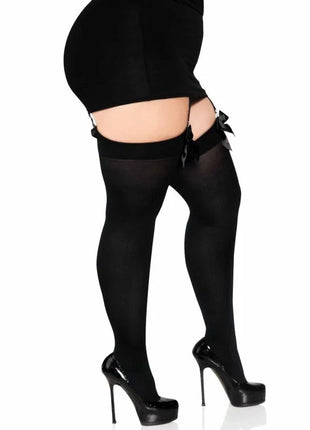 LEG AVENUE - SCHWARZE NYLON-OBERTEILHÖCHSE MIT SCHWARZER SCHLEIFE EINE GRÖSSE