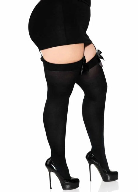 LEG AVENUE - SCHWARZE NYLON-OBERTEILHÖCHSE MIT SCHWARZER SCHLEIFE EINE GRÖSSE