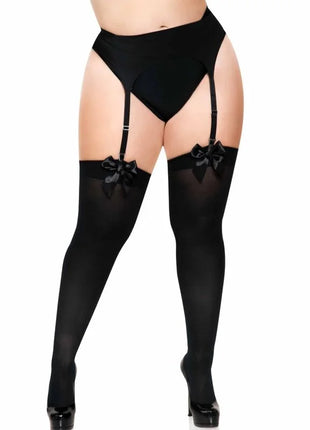 LEG AVENUE - SCHWARZE NYLON-OBERTEILHÖCHSE MIT SCHWARZER SCHLEIFE EINE GRÖSSE