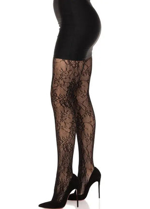 LEG AVENUE - SCHWARZE STRÜMPFE MIT BLUMENSPITZE - Strapsstrümpfe