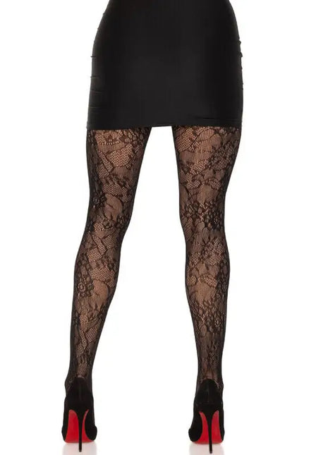 LEG AVENUE - SCHWARZE STRÜMPFE MIT BLUMENSPITZE - Strapsstrümpfe