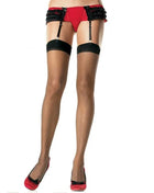 Leg avenue schwarze strumpfhose mit rotem und schwarzem spitzenstrumpfhalter und passenden oberschenkelstrümpfen