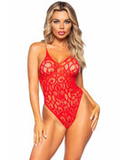 Rotes nahtloses lace teddy von leg avenue mit tiefem ausschnitt und hohem beinschnitt aus spitze