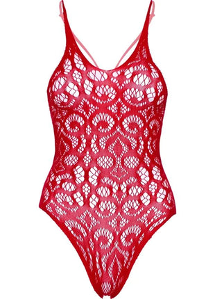 Roter spitzen-einteiler mit dünnen spaghetti-trägern und nahtlosem musterdetail von leg avenue