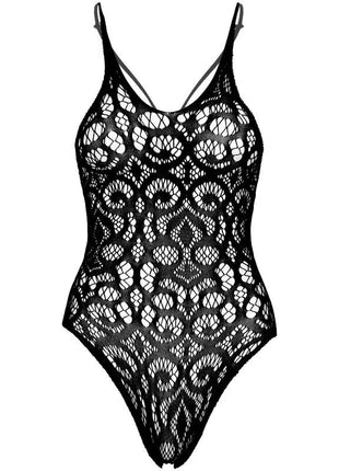 LEG AVENUE - SEAMLESS SCROLL LACE TEDDY - SCHWARZ - Bodys