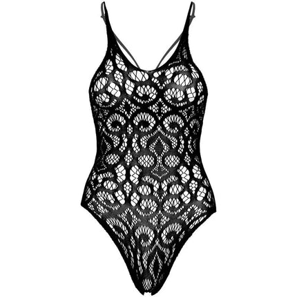 LEG AVENUE - SEAMLESS SCROLL LACE TEDDY - SCHWARZ - Bodys