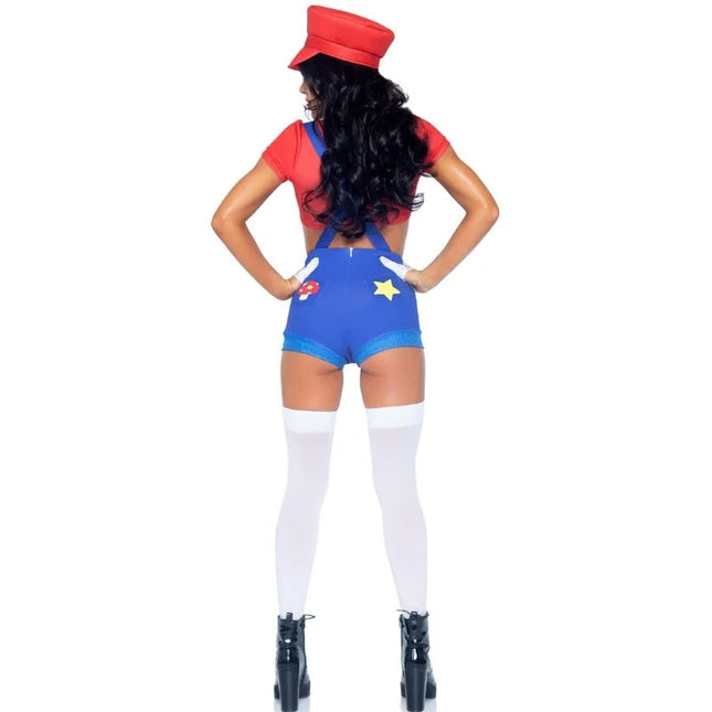 Leg Avenue Sexy Mario Bros Kostüm – Rot/Blau mit Crop Top & Shorts - S - Kostüme