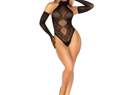 LEG AVENUE - 89363 BODYSUIT MIT OFFENEM RÜCKEN + EXTRA LANGE HANDSCHUHE-SET - EINE GRÖSSE