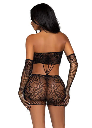 LEG AVENUE - SPITZEN-SCHLAUCHKLEID UND HANDSCHUHE EINE GRÖSSE - SCHWARZ