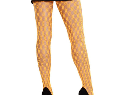 Leg Avenue neon orange spitzenstrumpfhosen mit gelben diamantnetzstrumpfhosen und mesh-design