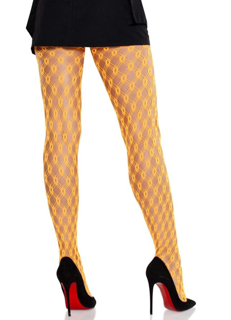 Leg Avenue neon orange spitzenstrumpfhosen mit gelben diamantnetzstrumpfhosen und mesh-design