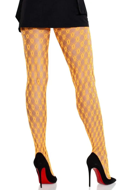 Leg Avenue neon orange spitzenstrumpfhosen mit gelben diamantnetzstrumpfhosen und mesh-design