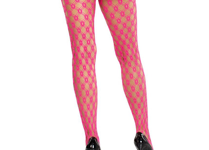 Neonpink spitzenstrumpfhosen von leg avenue mit diamantnetz und angesagtem fischgrätmuster