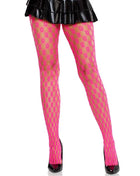 Neon pinke spitzenstrumpfhosen von leg avenue mit diamantförmigem fischernetzdesign