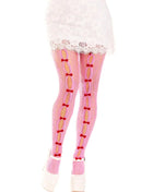 Leg avenue strümpfe mit öffnungen in weiß aus gestricktem material mit pinken strumpfhosen und roten schleifen entlang der beine