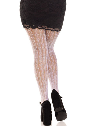 Weiße strumpfe von leg avenue mit herzen schleifen aus zarter spitze und durchsichtigem design